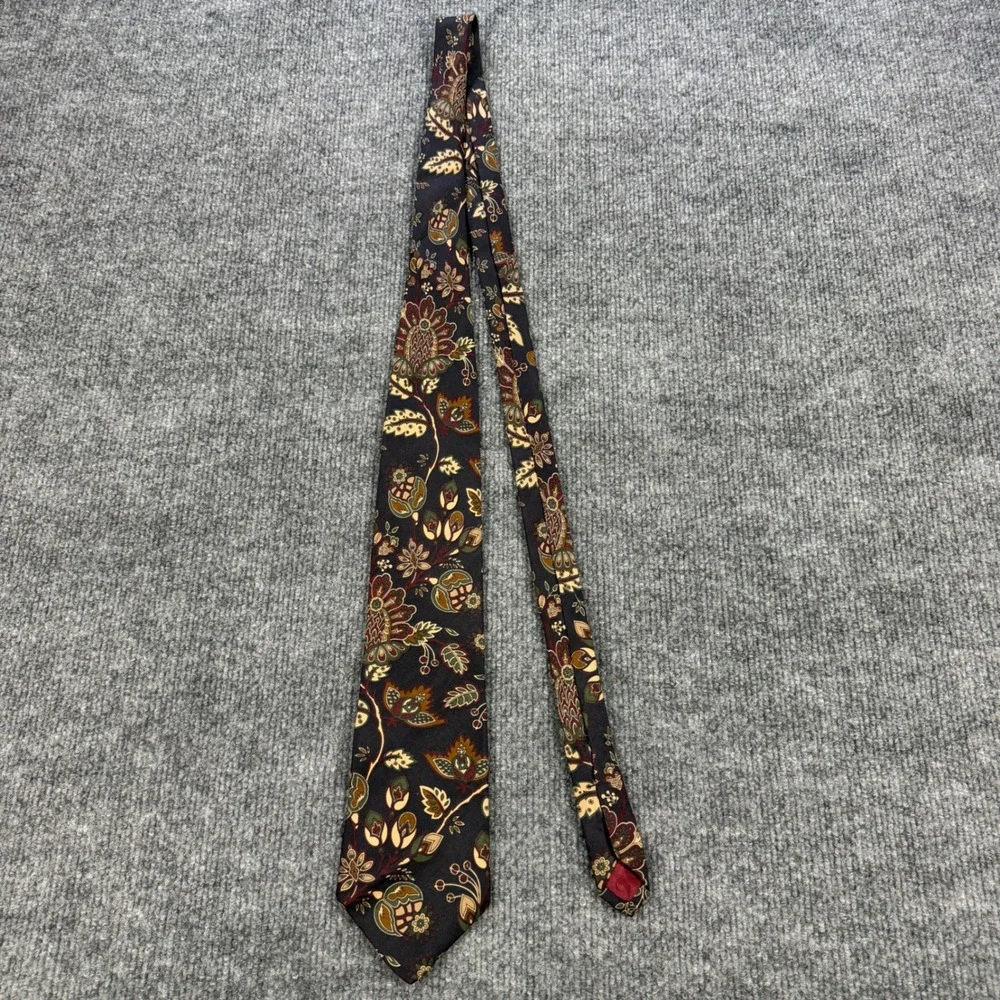 Preppy Silk Accents Mens 100% Silk Floral Paisley Necktie Burgundy Luxury